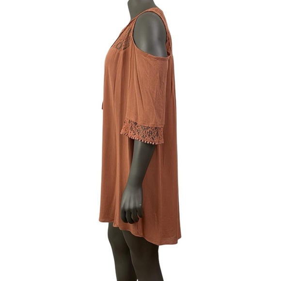 Heartloom Dress Tunic M Terracotta Rust Cold Shoulder Lace Boho Hippie Artsy - Picture 3 of 13